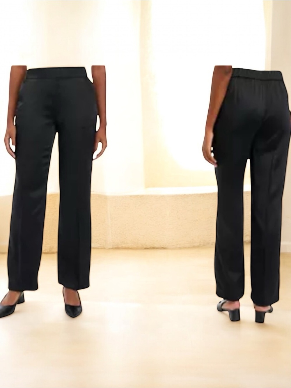 Rachel Zoe High Rise Straight Leg Pants Black Satin